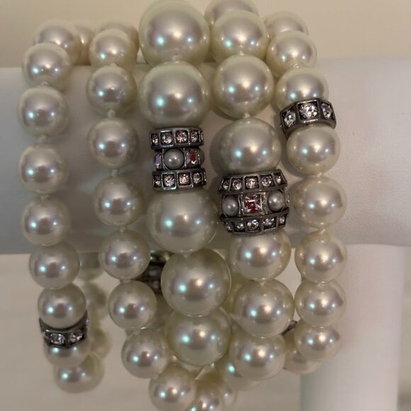 GIVENCHY Multi Strand White Pearl Bracelet in Silver Tone (7") - Picture 1 of 13